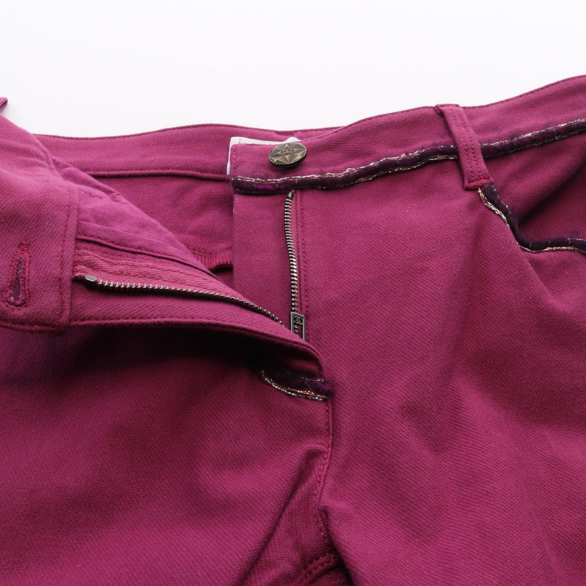 CHANEL Coco Mark Button Tweed Trim Pants Purple Size 34