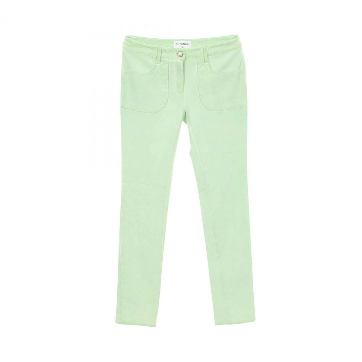 CHANEL Coco Mark Pearl Button Skinny Pants Size 34