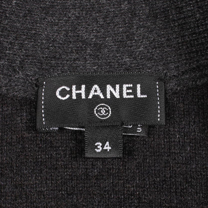 CHANEL Coco Mark Glitter Logo Cashmere Cardigan Gray Size 34