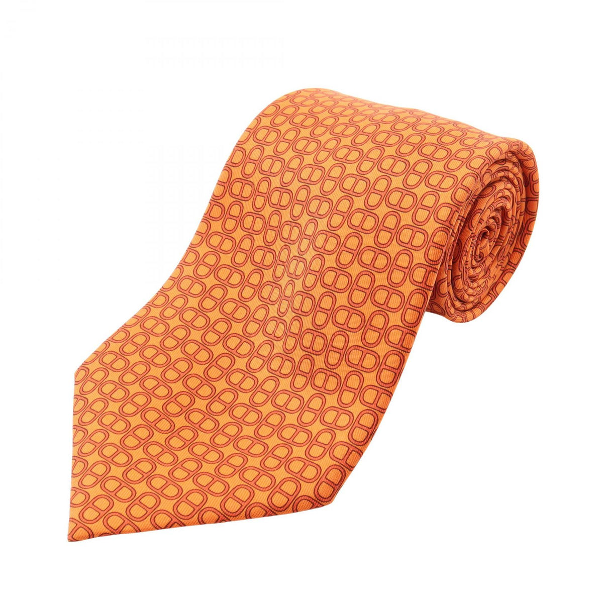 HERMES Chaîne d'Ancre All-Over Pattern Silk Tie Orange