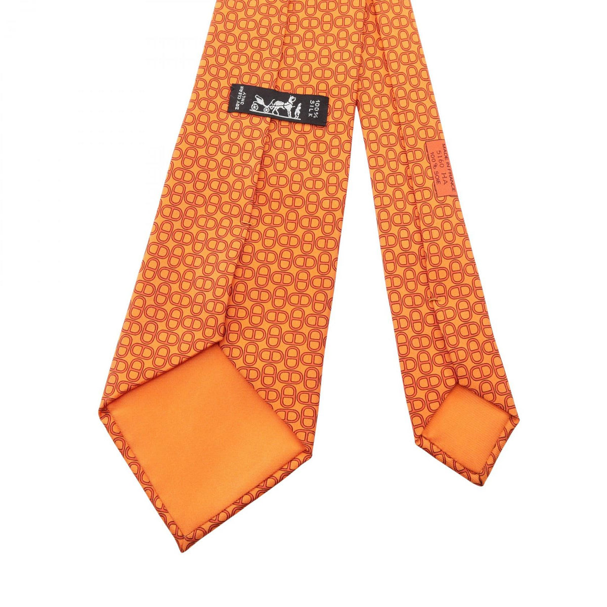 HERMES Chaîne d'Ancre All-Over Pattern Silk Tie Orange