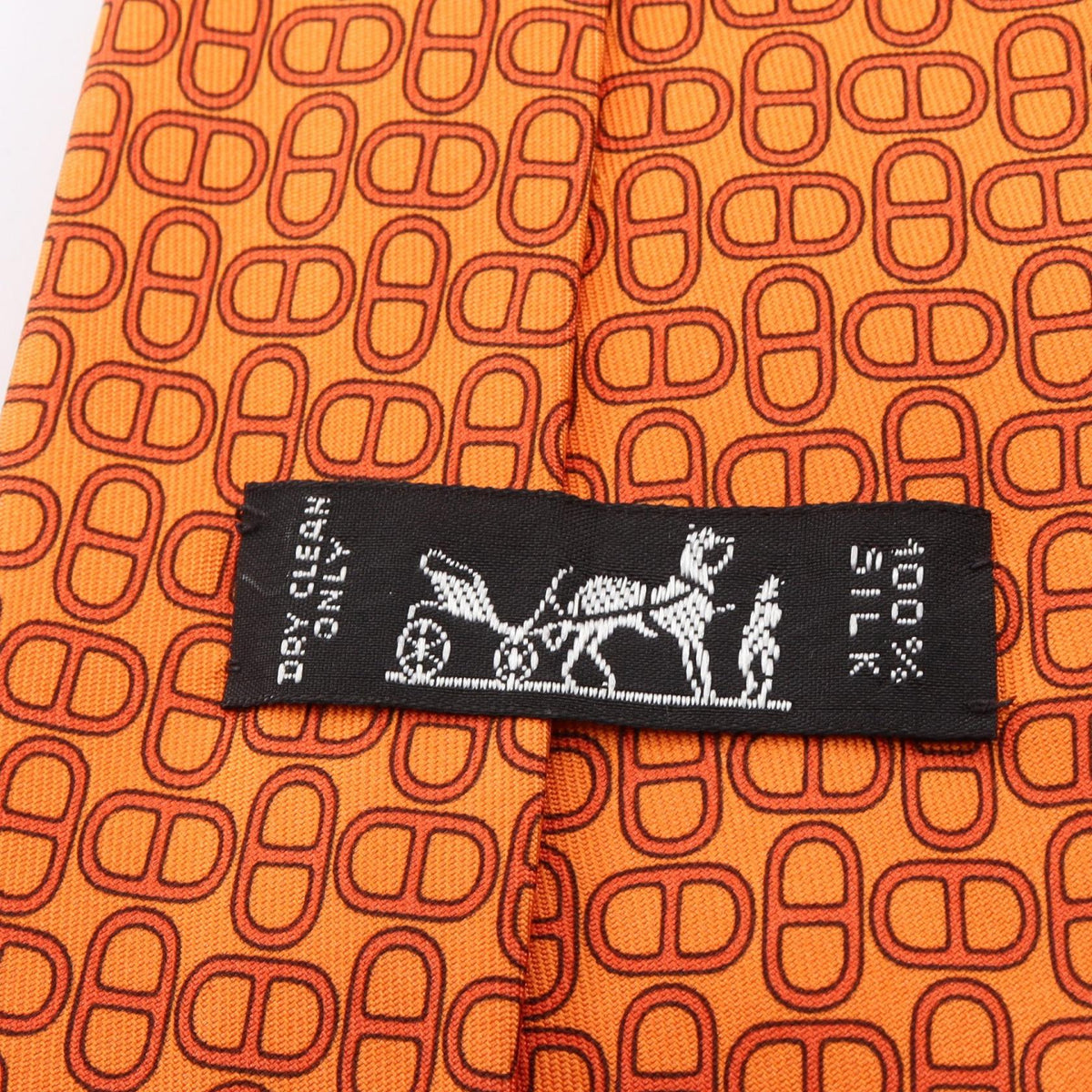 HERMES Chaîne d'Ancre All-Over Pattern Silk Tie Orange