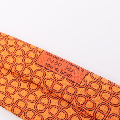 HERMES Chaîne d'Ancre All-Over Pattern Silk Tie Orange