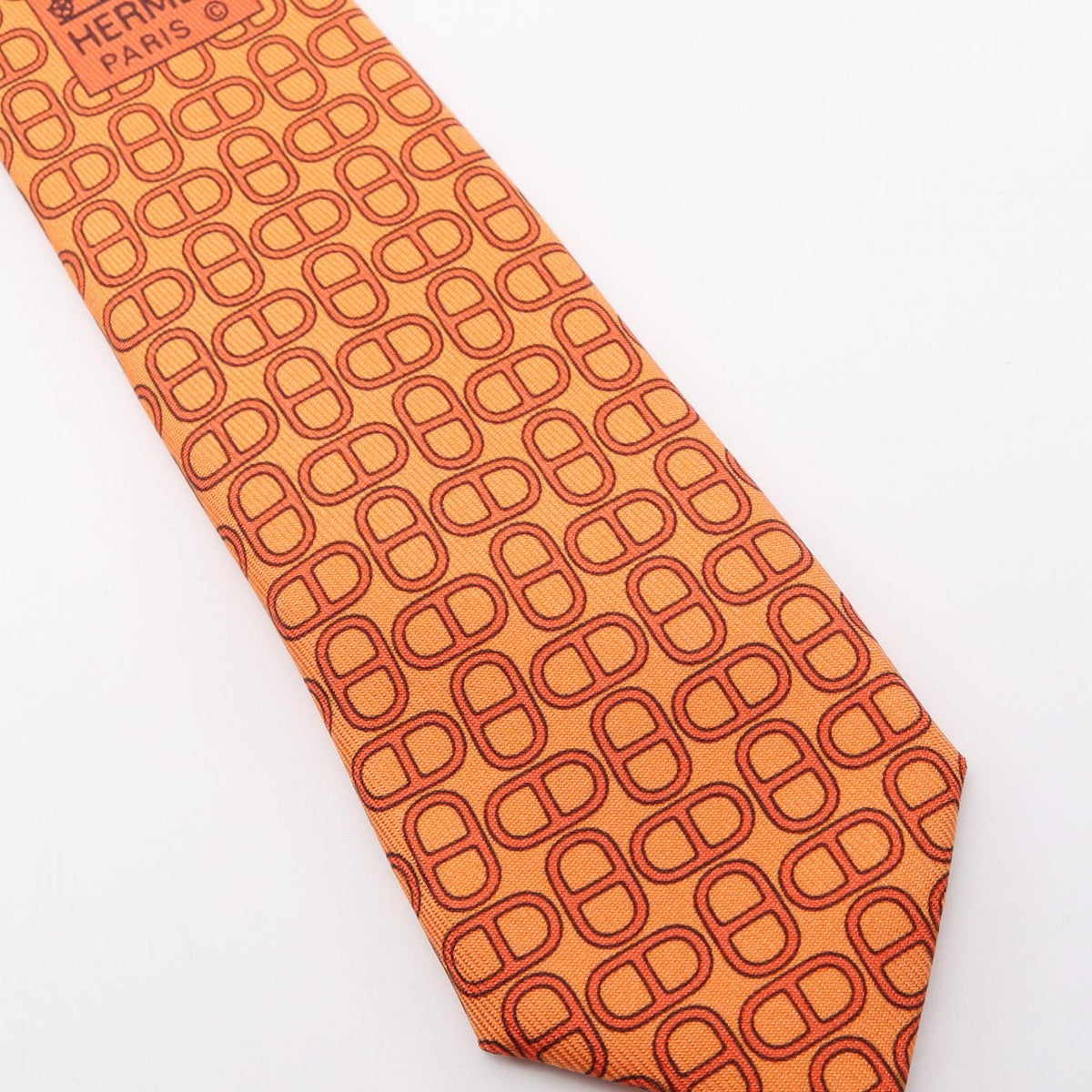 HERMES Chaîne d'Ancre All-Over Pattern Silk Tie Orange