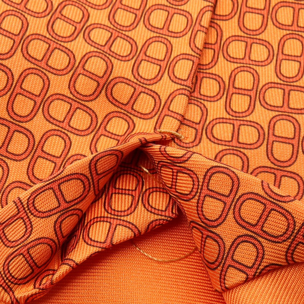 HERMES Chaîne d'Ancre All-Over Pattern Silk Tie Orange