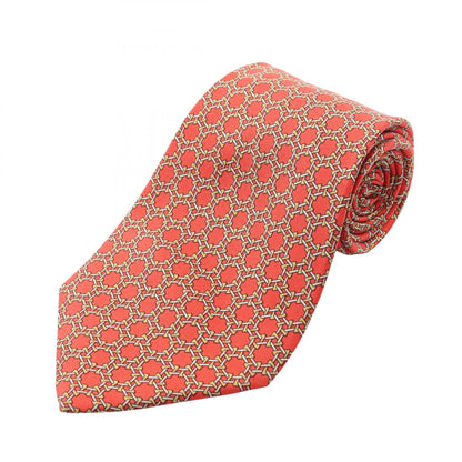 HERMES Chain Pattern Silk Tie Red