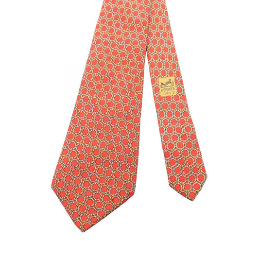 HERMES Chain Pattern Silk Tie Red