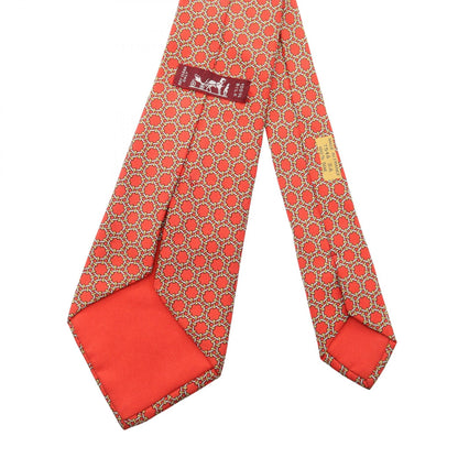 HERMES Chain Pattern Silk Tie Red
