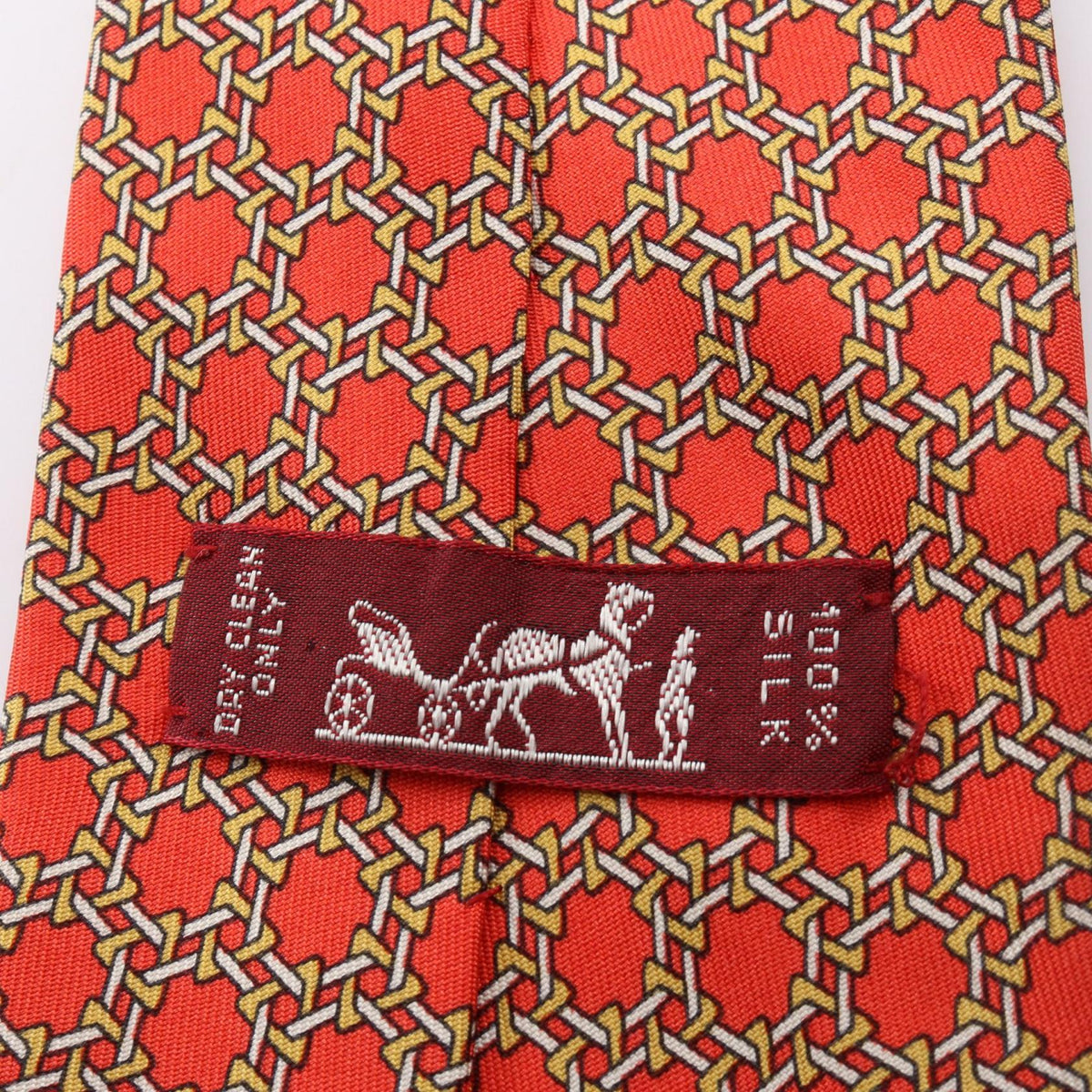 HERMES Chain Pattern Silk Tie Red