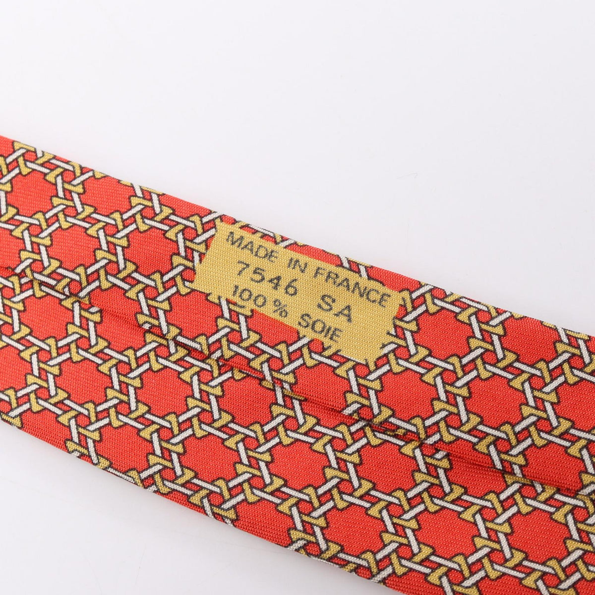 HERMES Chain Pattern Silk Tie Red
