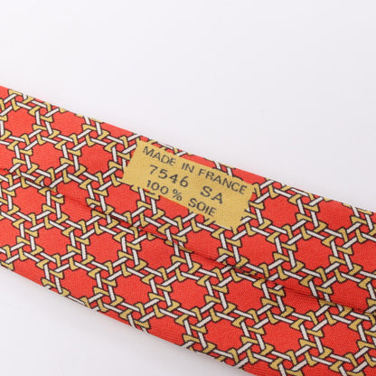 HERMES Chain Pattern Silk Tie Red