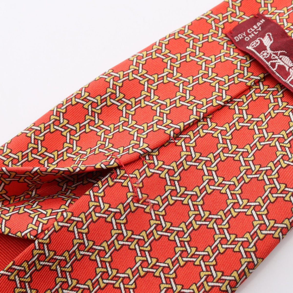 HERMES Chain Pattern Silk Tie Red