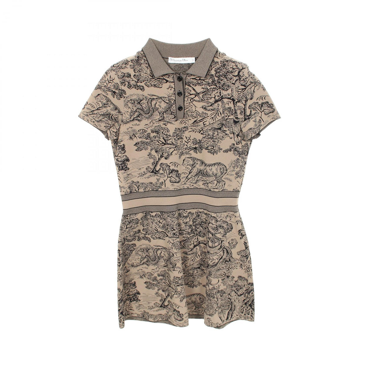 Dior Toile de Jouy Polo Viscose Dress Beige Size 38