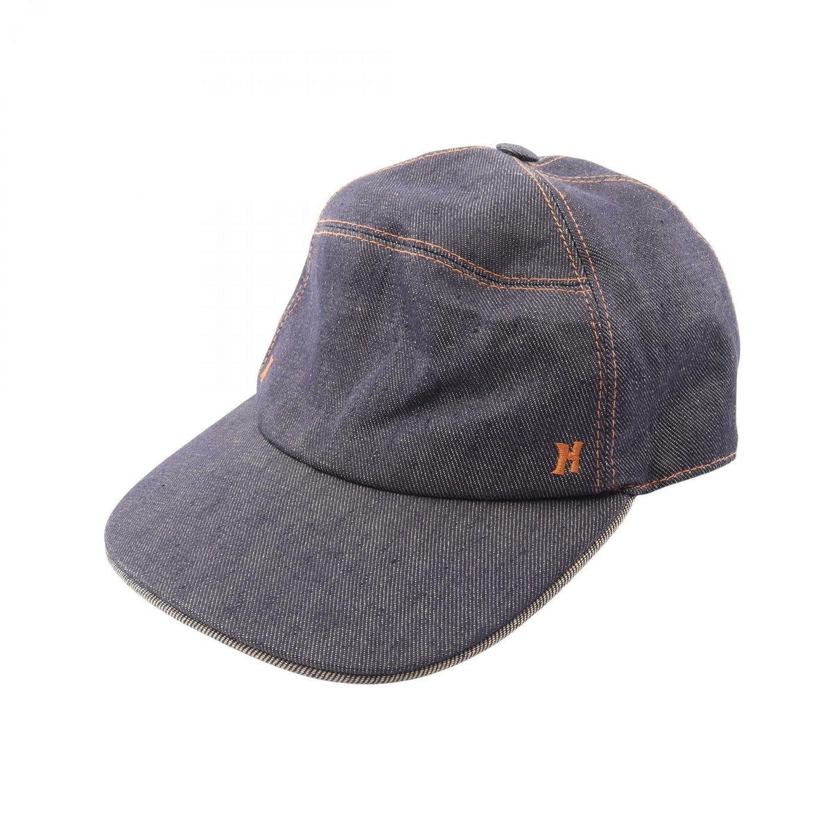 HERMES H Embroidered Fabric Cap Navy Blue Size 59