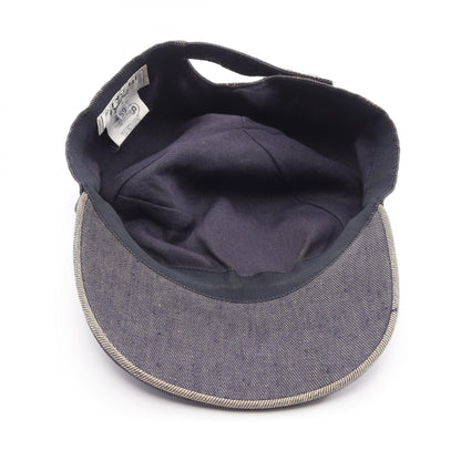 HERMES H Embroidered Fabric Cap Navy Blue Size 59