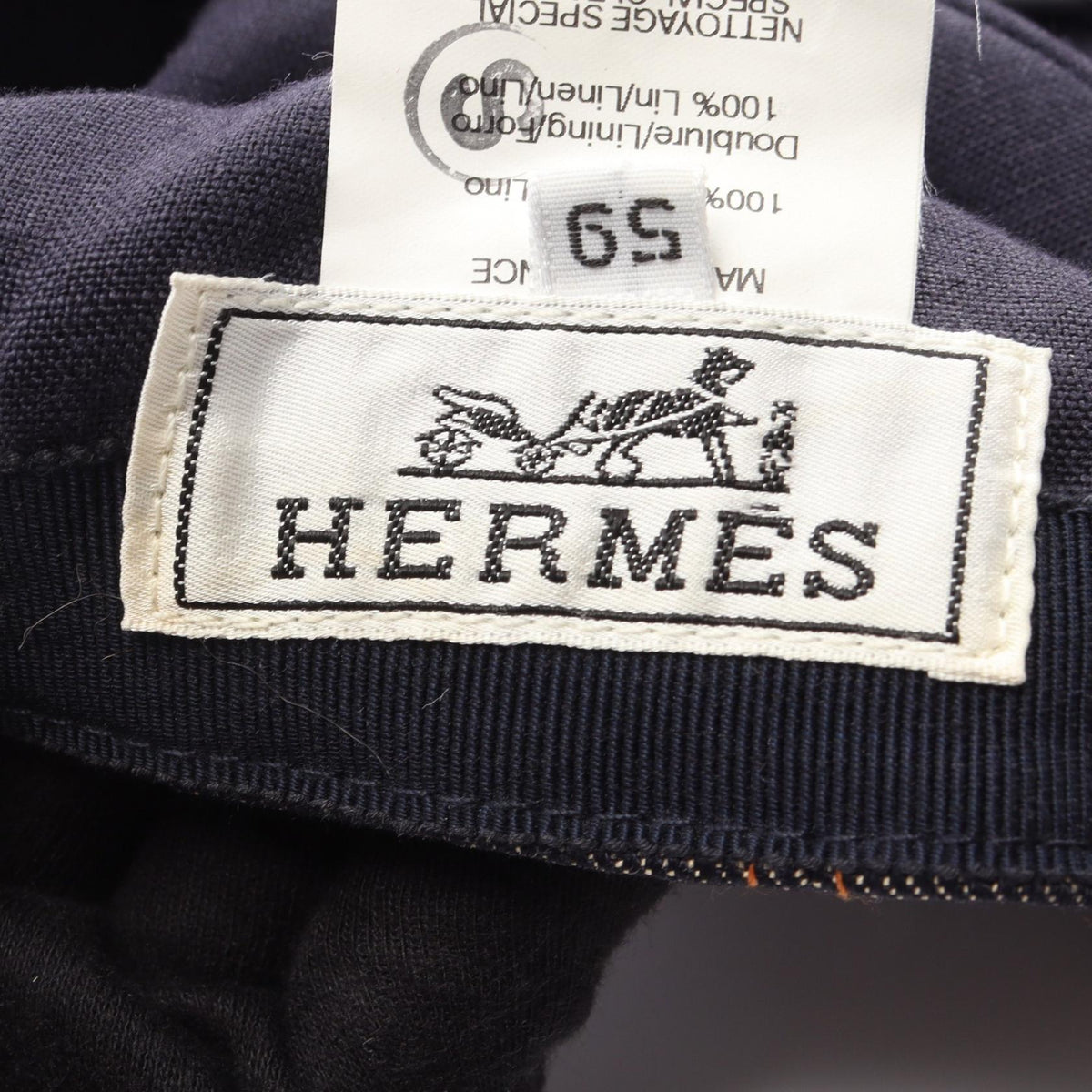 HERMES H Embroidered Fabric Cap Navy Blue Size 59