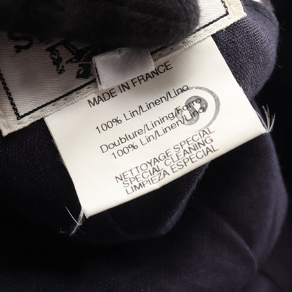 HERMES H Embroidered Fabric Cap Navy Blue Size 59