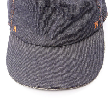 HERMES H Embroidered Fabric Cap Navy Blue Size 59