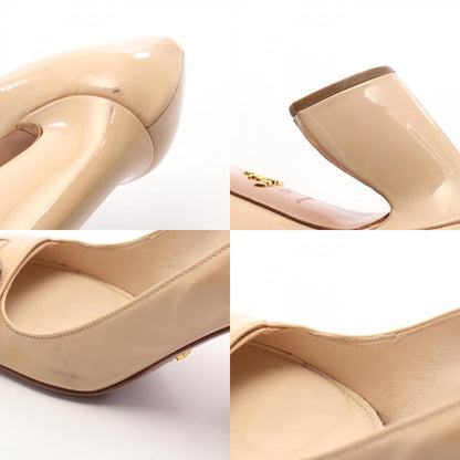 PRADA Big Button Patent Leather Pumps Beige Size 34.5