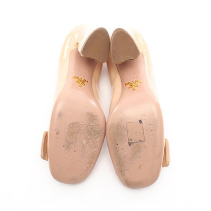 PRADA Big Button Patent Leather Pumps Beige Size 34.5