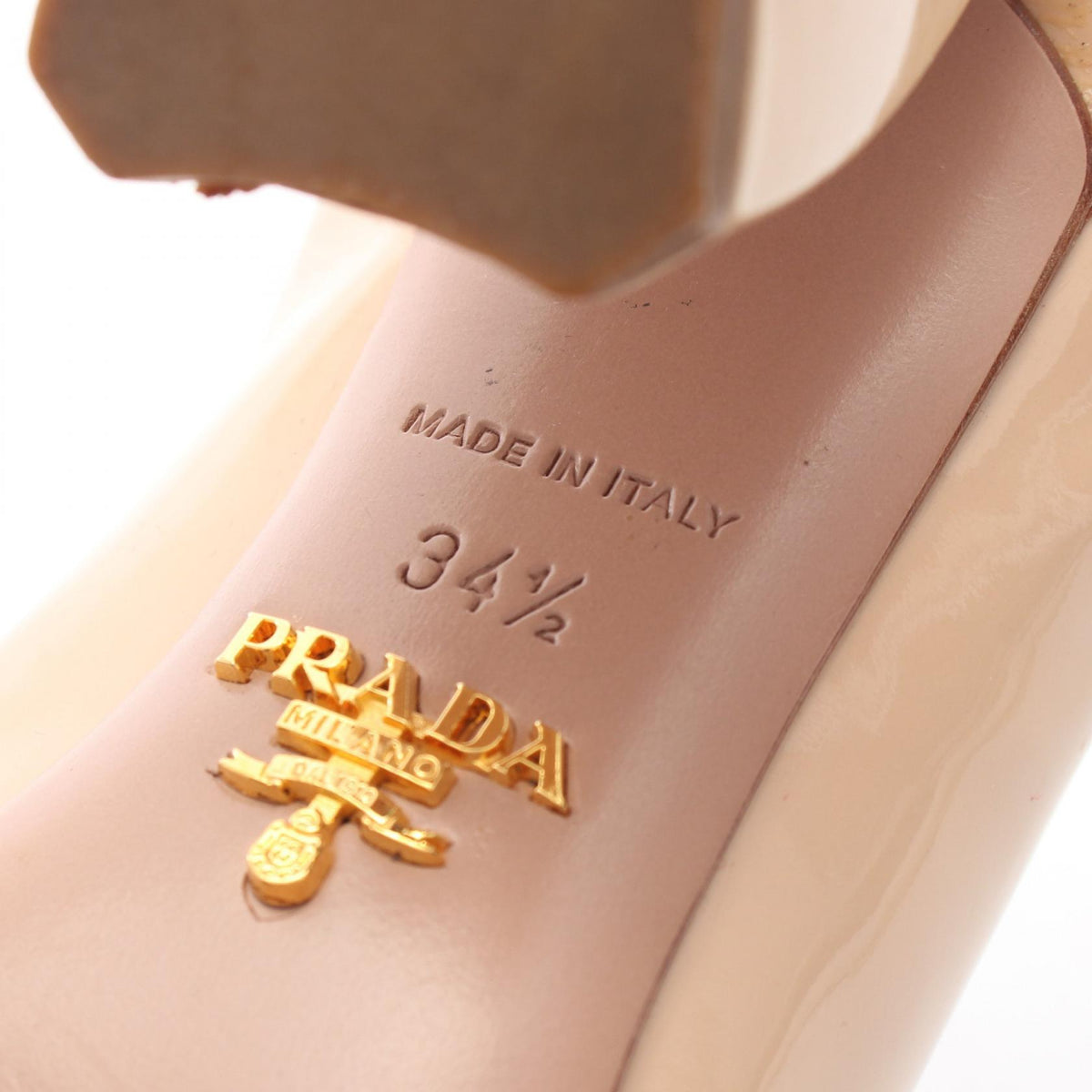 PRADA Big Button Patent Leather Pumps Beige Size 34.5