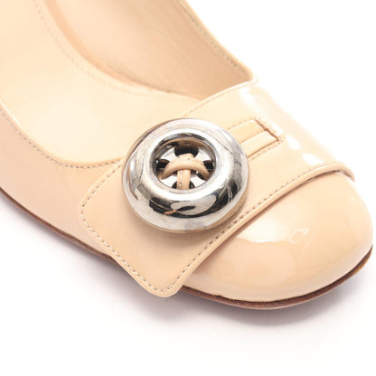 PRADA Big Button Patent Leather Pumps Beige Size 34.5