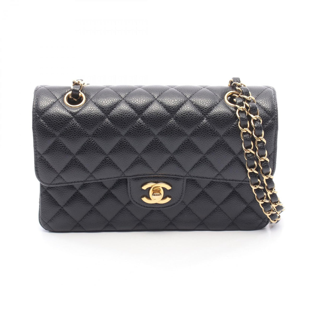 CHANEL Black Caviar Skin Matelasse Gold HW Shoulder Bag