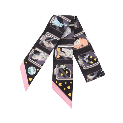 HERMES Twilly "Hermes Story" Silk Scarf