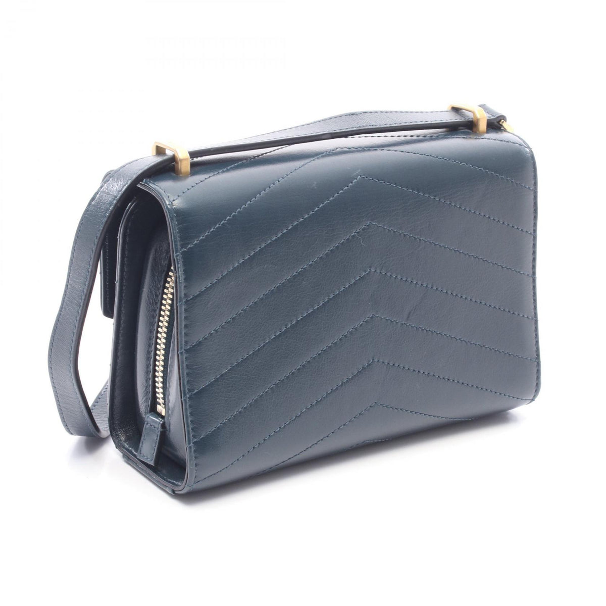 CHANEL Green Chevron V-Stitch Shoulder Bag