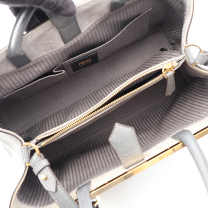 FENDI 2Jours 2-Way Leather Handle Bag Gray