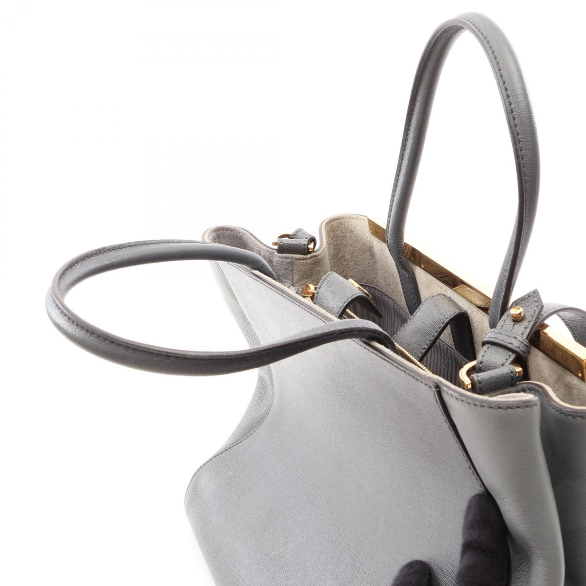 FENDI 2Jours 2-Way Leather Handle Bag Gray