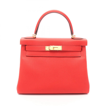 HERMES Kelly 28 Rouge Leather Handbag