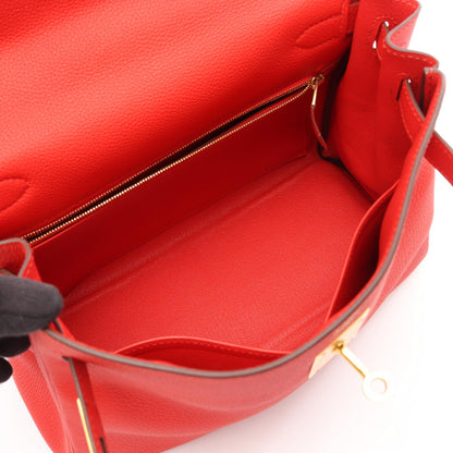HERMES Kelly 28 Rouge Leather Handbag