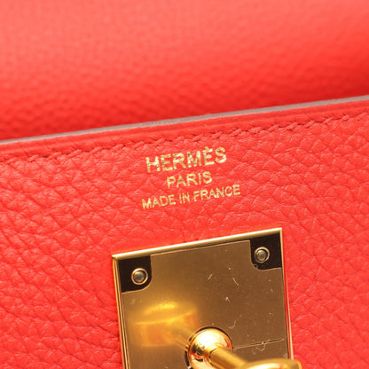 HERMES Kelly 28 Rouge Leather Handbag