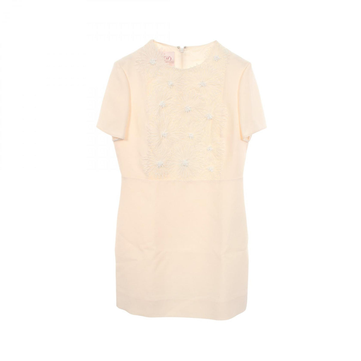 Valentino Floral Bead Wool Silk Dress Beige Size 42