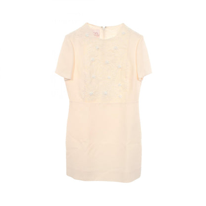 Valentino Floral Bead Wool Silk Dress Beige Size 42