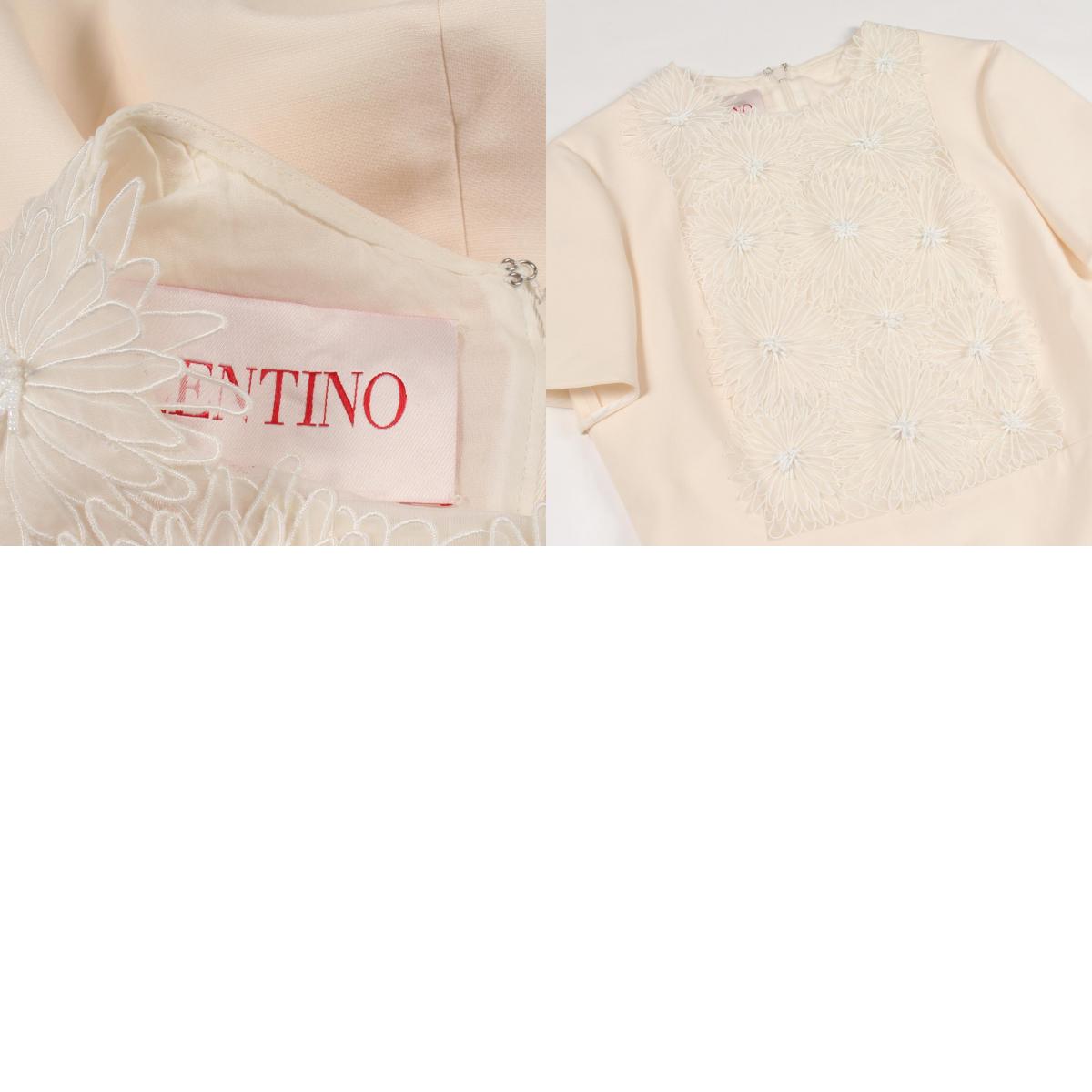 Valentino Floral Bead Wool Silk Dress Beige Size 42