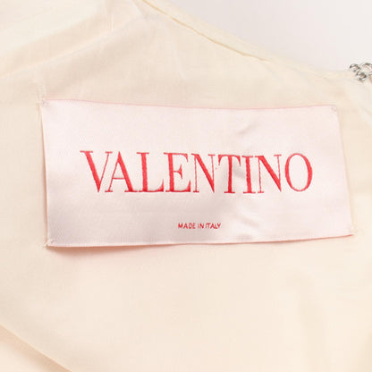 Valentino Floral Bead Wool Silk Dress Beige Size 42