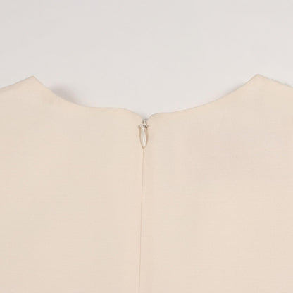 Valentino Floral Bead Wool Silk Dress Beige Size 42