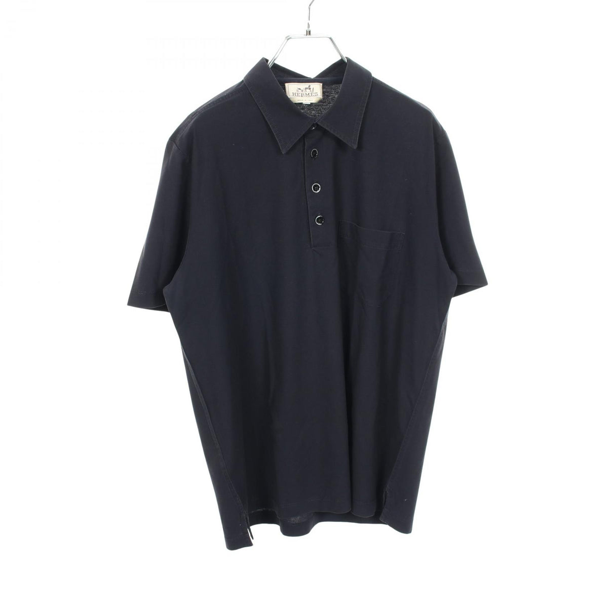 HERMES Short Sleeve Cotton Polo Blue Size L
