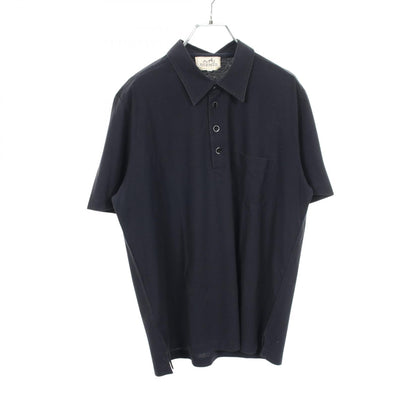 HERMES Short Sleeve Cotton Polo Blue Size L