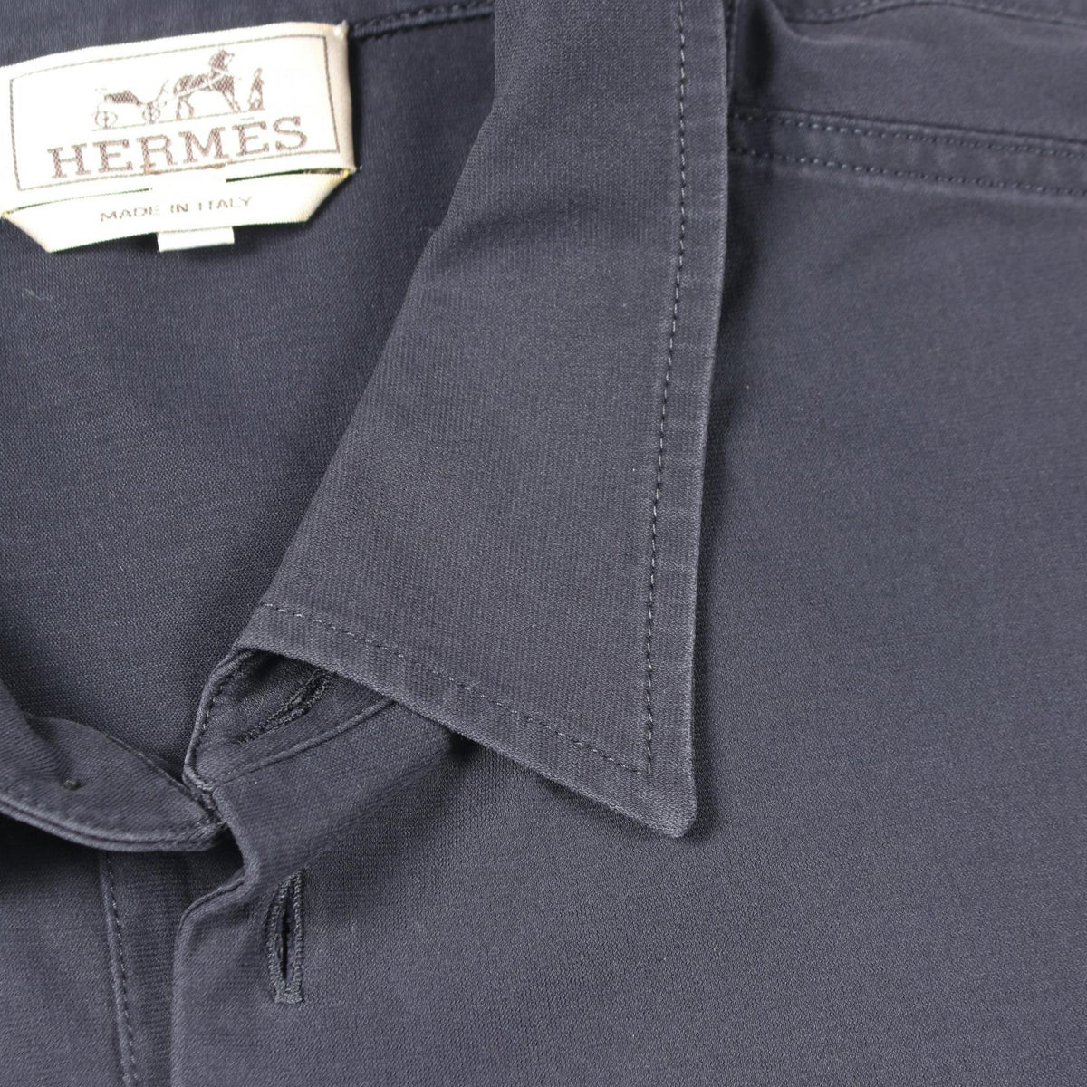 HERMES Short Sleeve Cotton Polo Blue Size L