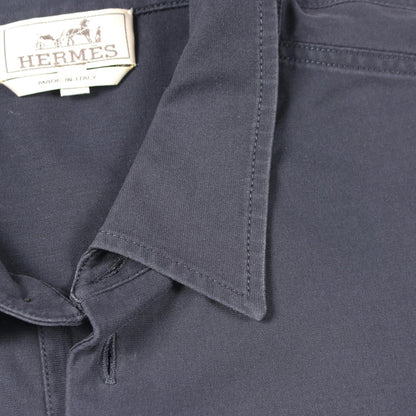 HERMES Short Sleeve Cotton Polo Blue Size L