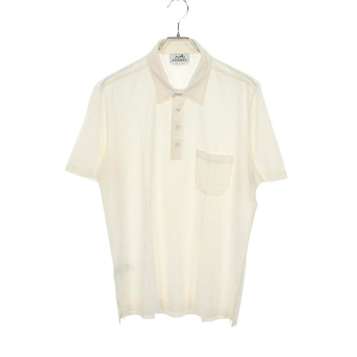 HERMES Short Sleeve Cotton Polo Shirt White Size L