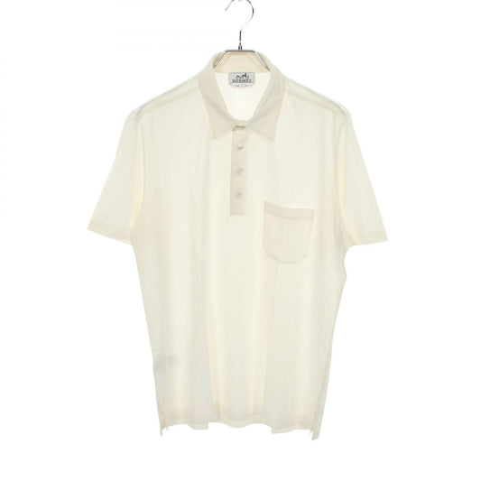 HERMES Short Sleeve Cotton Polo Shirt White Size L