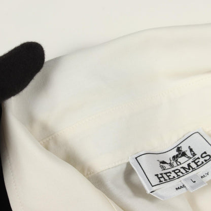 HERMES Short Sleeve Cotton Polo Shirt White Size L