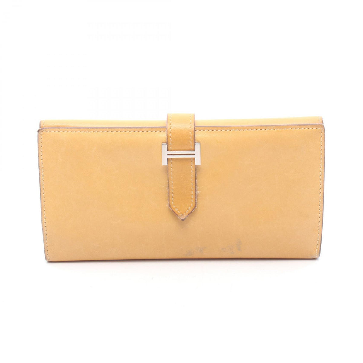 HERMES Bearn Dupli Leather Wallet Brown