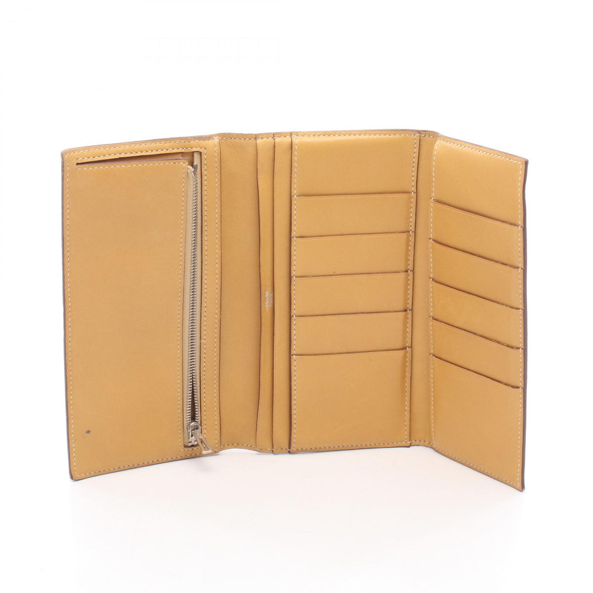 HERMES Bearn Dupli Leather Wallet Brown