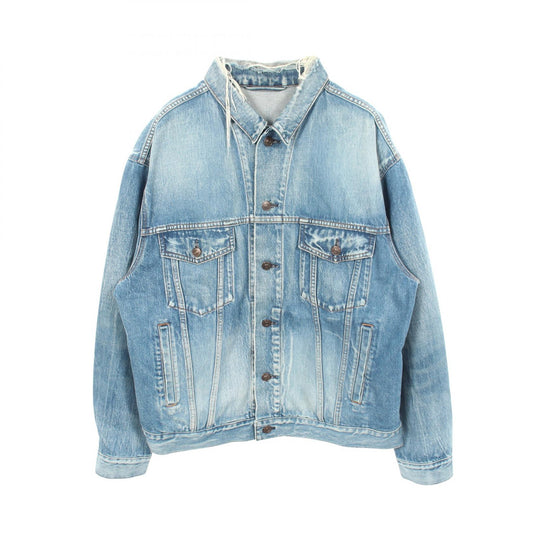 BALENCIAGA Back Logo Distressed Denim Jacket Size 34