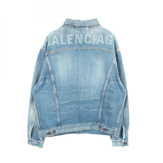BALENCIAGA Back Logo Distressed Denim Jacket Size 34
